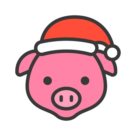 Pig face with Santa hat vector, filled style iconのイラスト素材