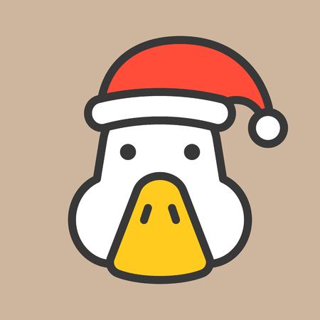 Goose face with Santa hat vector, filled style iconのイラスト素材