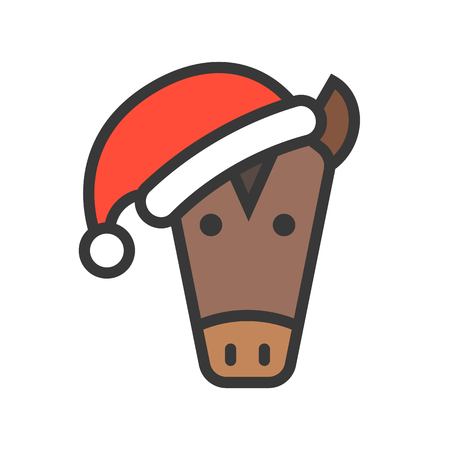 Horse face with Santa hat vector, filled style iconのイラスト素材