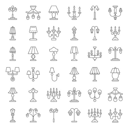 Lantern or lamp vector icon set, line designのイラスト素材