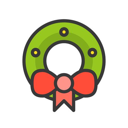 Wreath vector, Christmas related filled design icon, editable outlineのイラスト素材