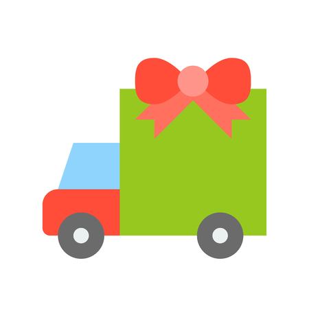Truck with giftbox vector, Christmas related flat design iconのイラスト素材