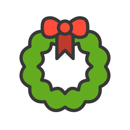 Wreath vector, Christmas related filled design icon, editable outlineのイラスト素材