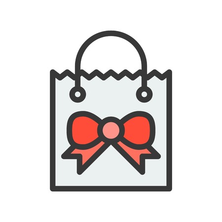 Shopping bag vector, Christmas related filled design icon, editable outlineのイラスト素材