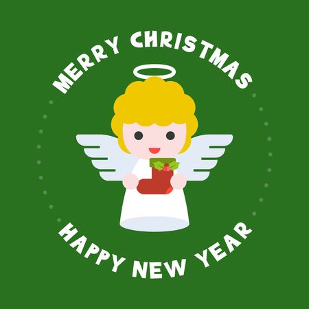 cute angel for merry christmas flat design posterのイラスト素材