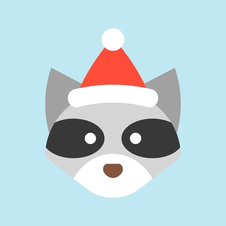raccoon wearing santa hat, flat icon designのイラスト素材