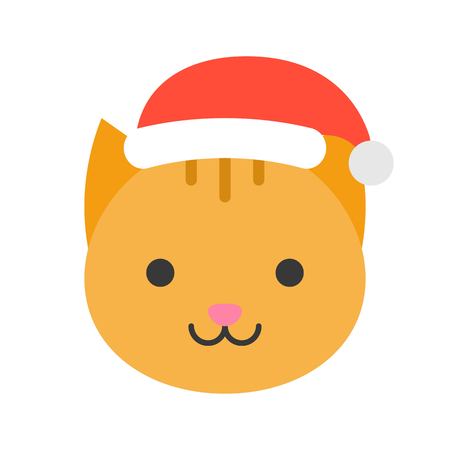 kitten wearing santa hat, flat icon designのイラスト素材