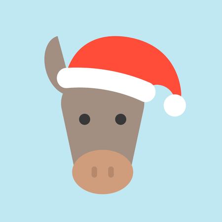 donkey wearing santa hat, flat icon designのイラスト素材