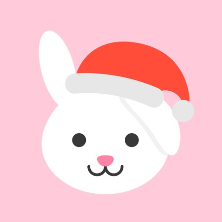 rabbit wearing santa hat, flat icon designのイラスト素材
