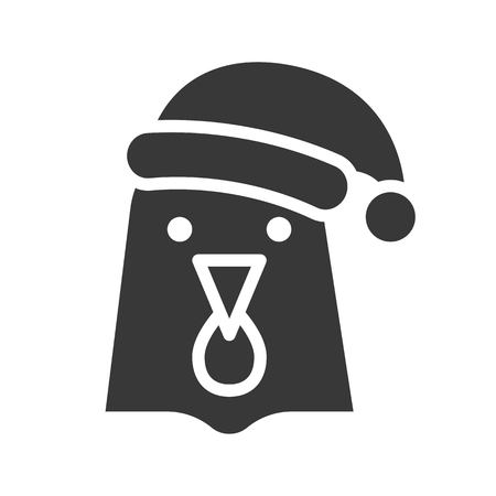 hen, farm animal wearing santa hat silhouette icon designのイラスト素材