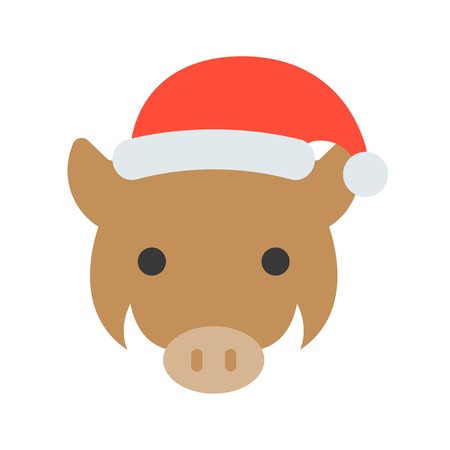 wild boar wearing santa hat, flat icon designのイラスト素材
