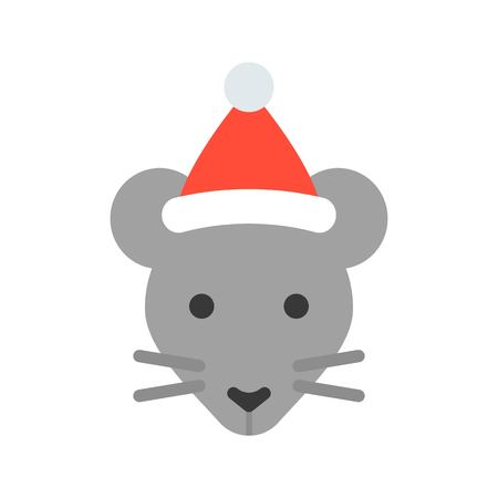 rat wearing santa hat, flat icon designのイラスト素材