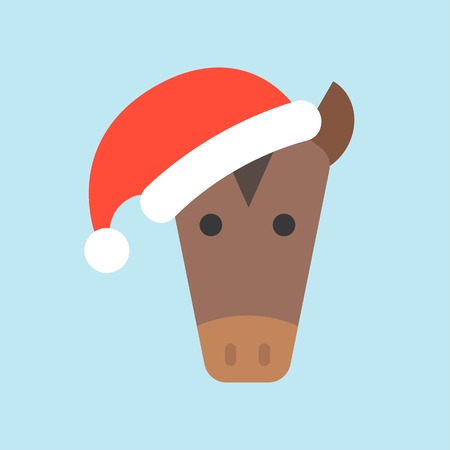 horse wearing santa hat, flat icon designのイラスト素材