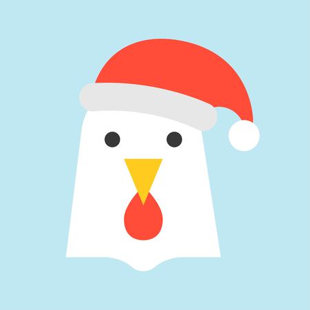 hen wearing santa hat, flat icon designのイラスト素材