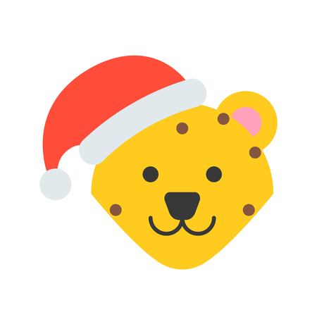 leopard wearing santa hat, flat icon designのイラスト素材