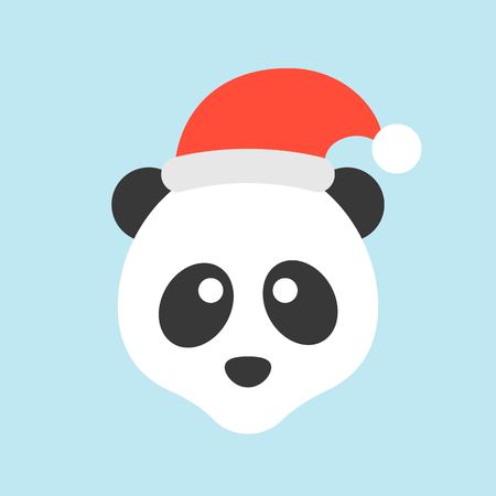 panda wearing santa hat, flat icon designのイラスト素材