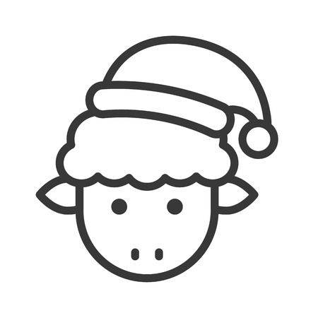 sheep wearing santa hat, xmas character icon editable strokeのイラスト素材
