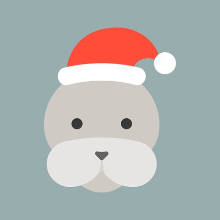 seal wearing santa hat, flat icon designのイラスト素材