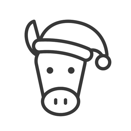 donkey, farm animal wearing santa hat outline icon editable strokeのイラスト素材