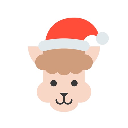 alpaca wearing santa hat, flat icon designのイラスト素材