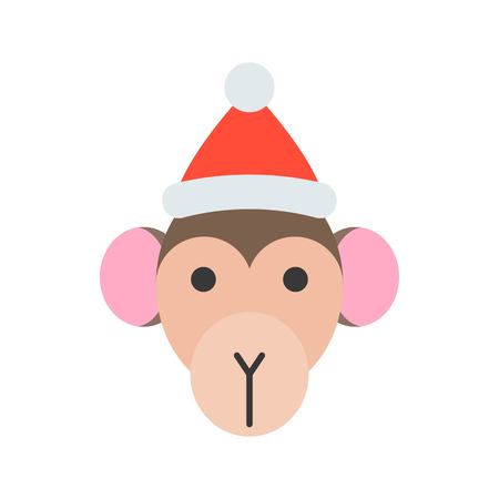 monkey wearing santa hat, flat icon designのイラスト素材