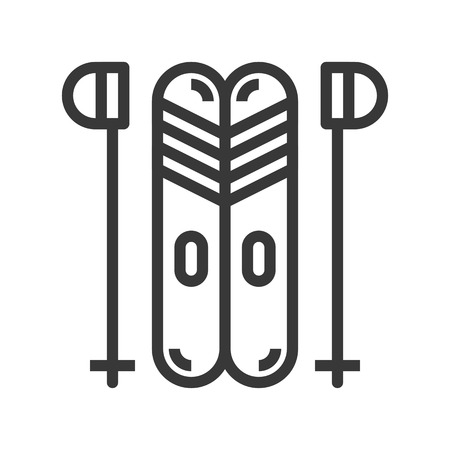Ski vector illustration, Chirstmas related editable outline iconのイラスト素材