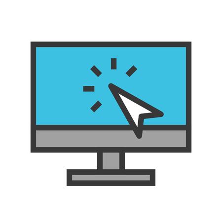 Cursor on monitor vector, Online shopping filled design icon editable outlineのイラスト素材