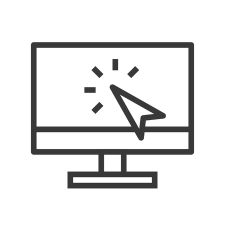Cursor on monitor vector, Online shopping line design icon editable outlineのイラスト素材