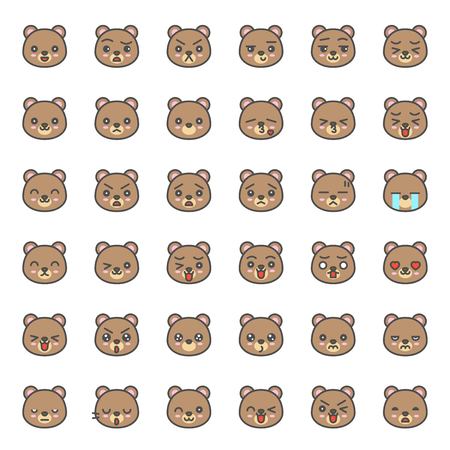 Cute bear emotion face in various expession, editable stroke iconのイラスト素材
