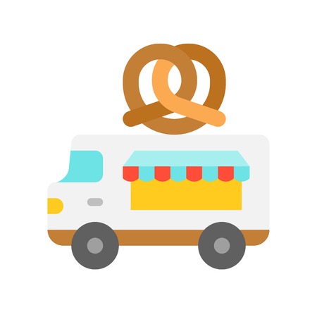 Pretzel truck vector, Food truck flat design iconのイラスト素材