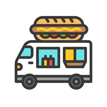 Hot dog truck vector, Food truck filled design editable stroke iconのイラスト素材