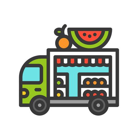 Fruit truck vector, Food truck filled design editable stroke iconのイラスト素材