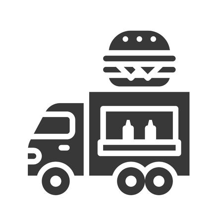 Hamburger truck vector, Food truck solid design iconのイラスト素材