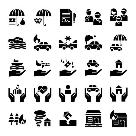 Insurance related vector icon set, solid designのイラスト素材