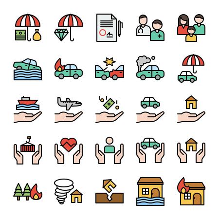 Insurance related vector set, filled design editable stroke iconのイラスト素材