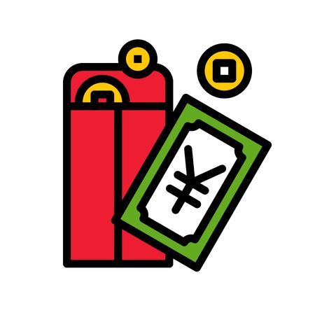 Red envelope vector, Chinese lunar new year filled outline style iconのイラスト素材