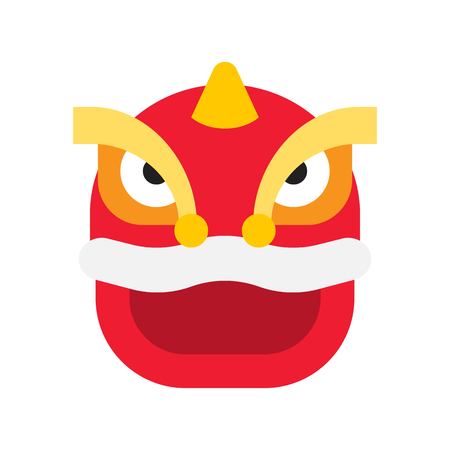 Lion dance head vector, Chinese lunar new year flat style iconのイラスト素材