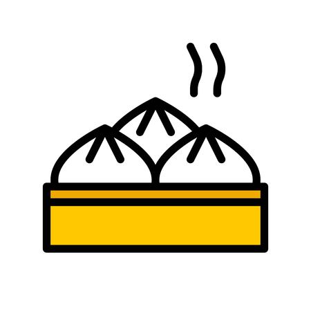 Steamed bun vector, Chinese lunar new year filled icon, editable outlineのイラスト素材