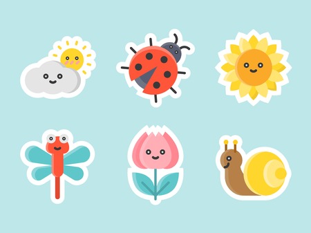 Easter and spring flat sticker icon set, vector illustrationのイラスト素材