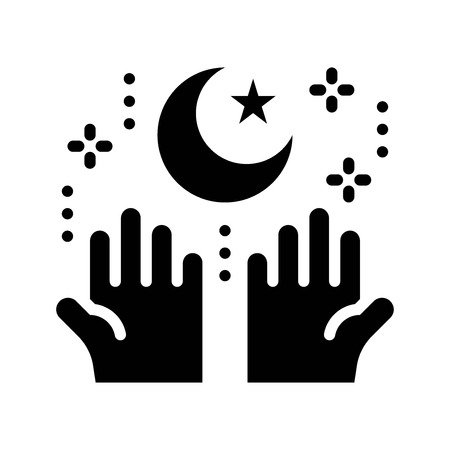 Star and crescent with hand vector illustration, Ramadan related solid style iconのイラスト素材