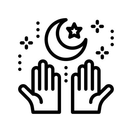 Star and crescent with hand vector illustration, Ramadan related line style iconのイラスト素材