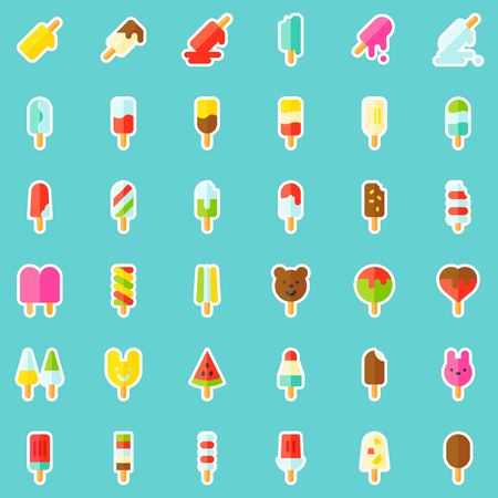 Ice pop vector icon set, flat style with long shadowのイラスト素材