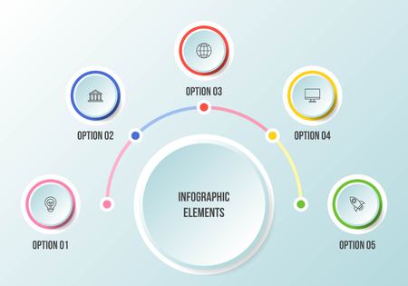 Half Circle chart, Timeline infographic templates with 5 stepsのイラスト素材