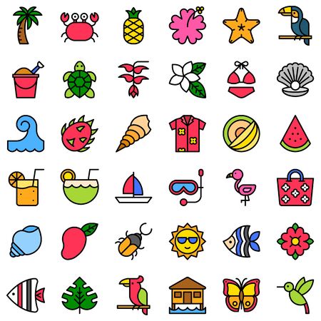 Tropical related vector icon set, filled designのイラスト素材
