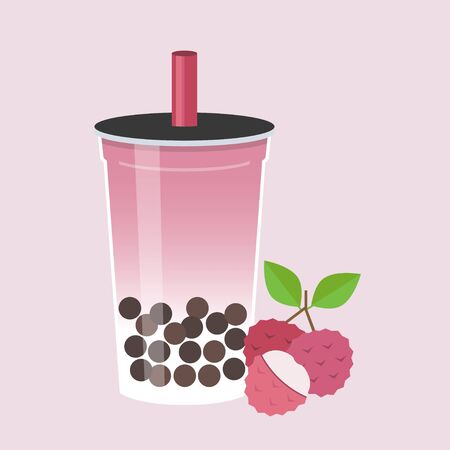 Lychee Bubble tea flat design vector illustrationのイラスト素材