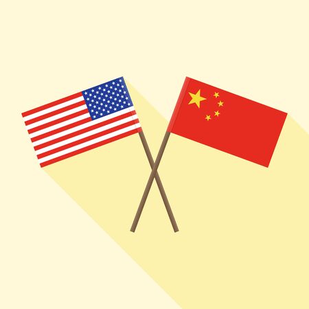 Flag of China crossed with and Flag of United states vectorのイラスト素材