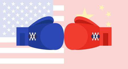 Blue and Red Boxing gloves with United states and China flag vectorのイラスト素材