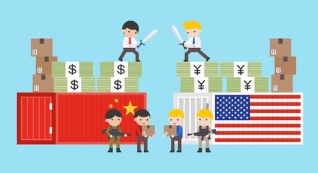 Trade war about China and USA, vector illustrationのイラスト素材