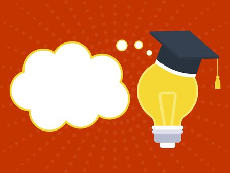 Graduation, Graduation Hat on lightbulb poster template, vector illustrationのイラスト素材