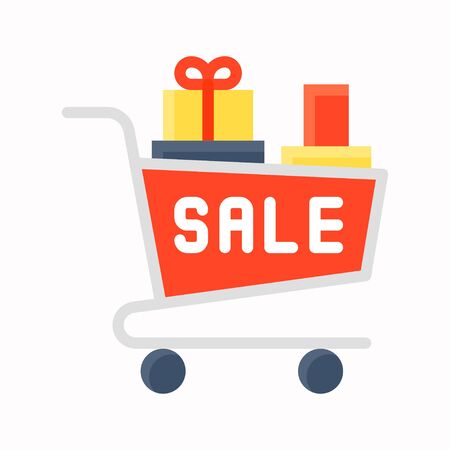 Shopping cart with box vector, Black friday related flat design iconのイラスト素材